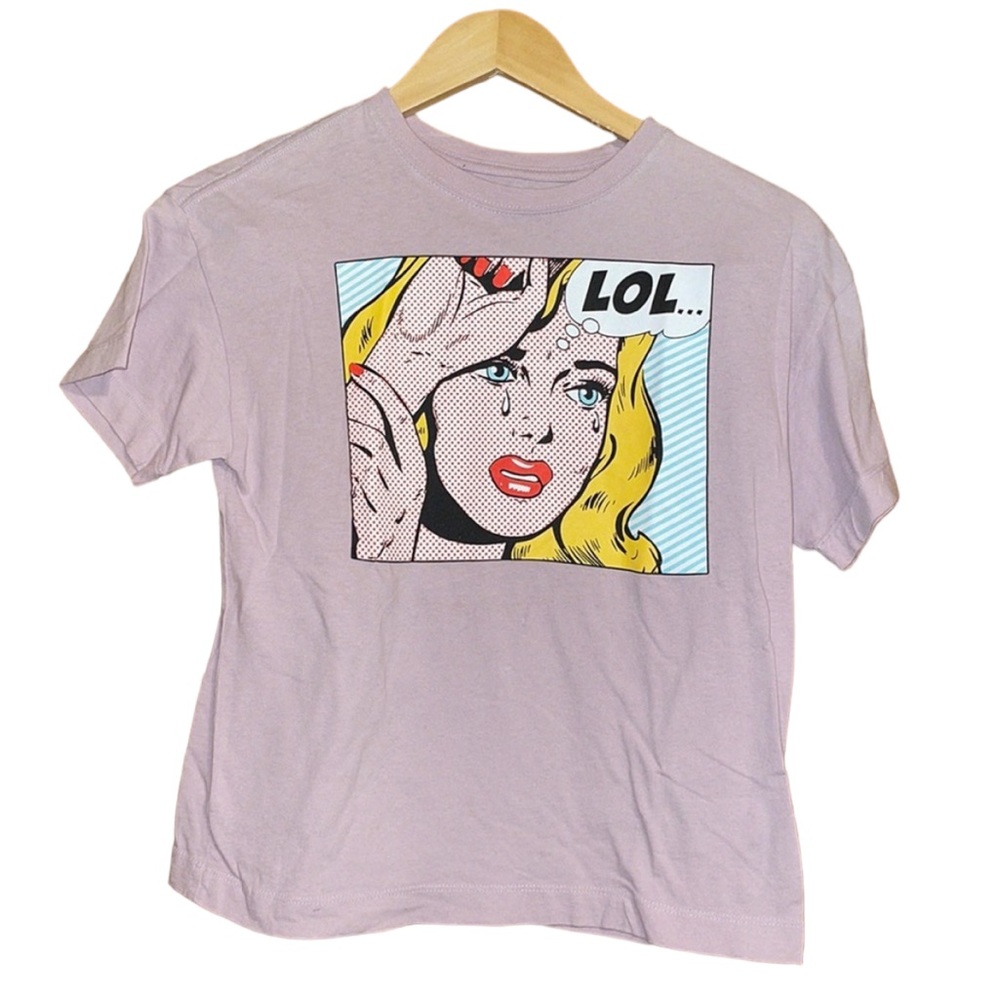•OLD NAVY•"LOL" NOVELTY LITTLE GIRLS LAVENDER COMIC SHORT SLEEVE SHIRT SIZE 8